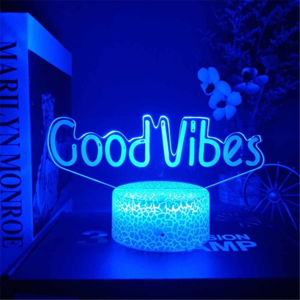 3D LED Night Light Room Decor Good Vibes Dream Open Hello Flash Neon Sign Table Lamp for Home Party Wedding Decor 7/16 Colors. 