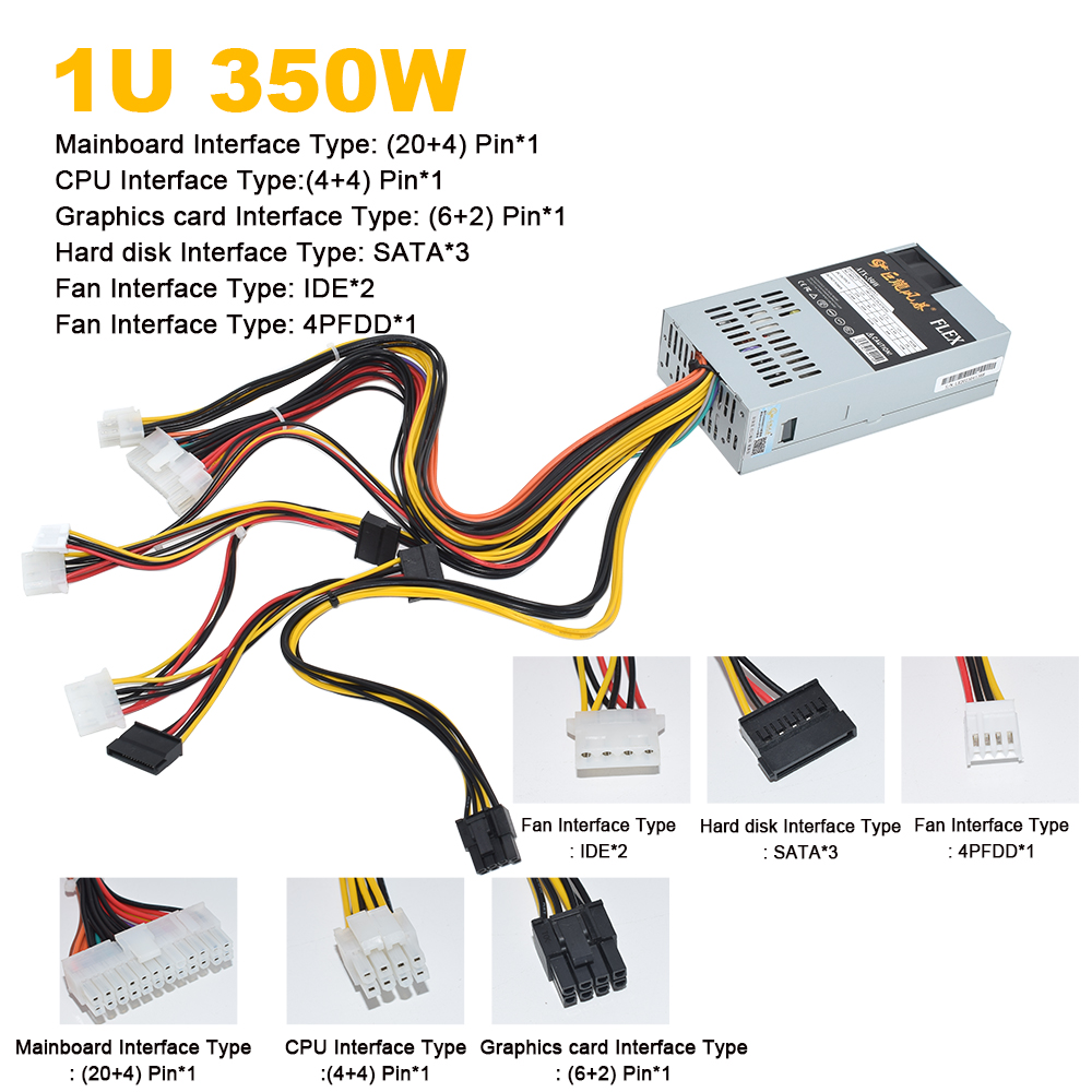 JULONGFENGBAO New ATX 350W PSU For NAS POS Cash Register Machine 180-264V 24Pin For Mini ITX Case Small 1U Flex PC Power Supply. 