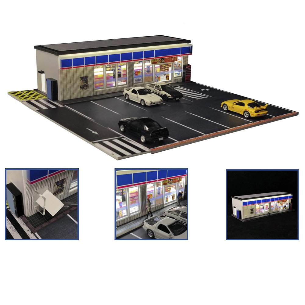1:64 G FANS Car Garage Diorama Model With LED Lights Parking Lots City DIY Model Sets Can Be Combined with Cities. 