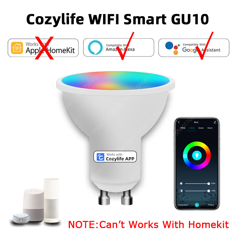 Homekit GU10 Lamps Home APP Voice Control WIFI Smart Bulb RGBCW LED Light Bulbs 5W Dimmable SIRI Alexa Google Home  spotlight. 