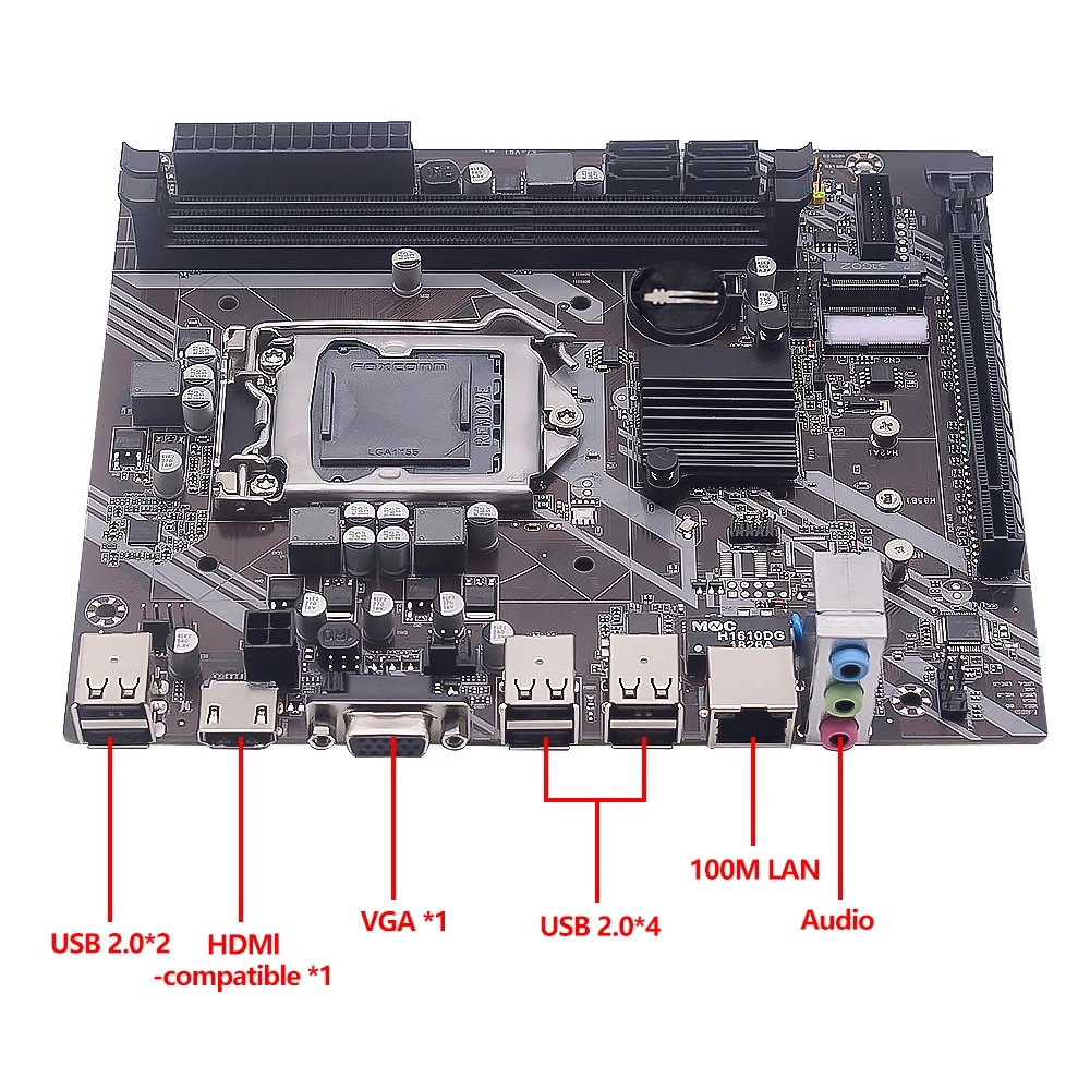 MUCAI H61 Motherboard LGA 1155 Kit Compatible With Intel Core CPUs 2nd And 3rd Generations Supports M.2 NVME SDD. 