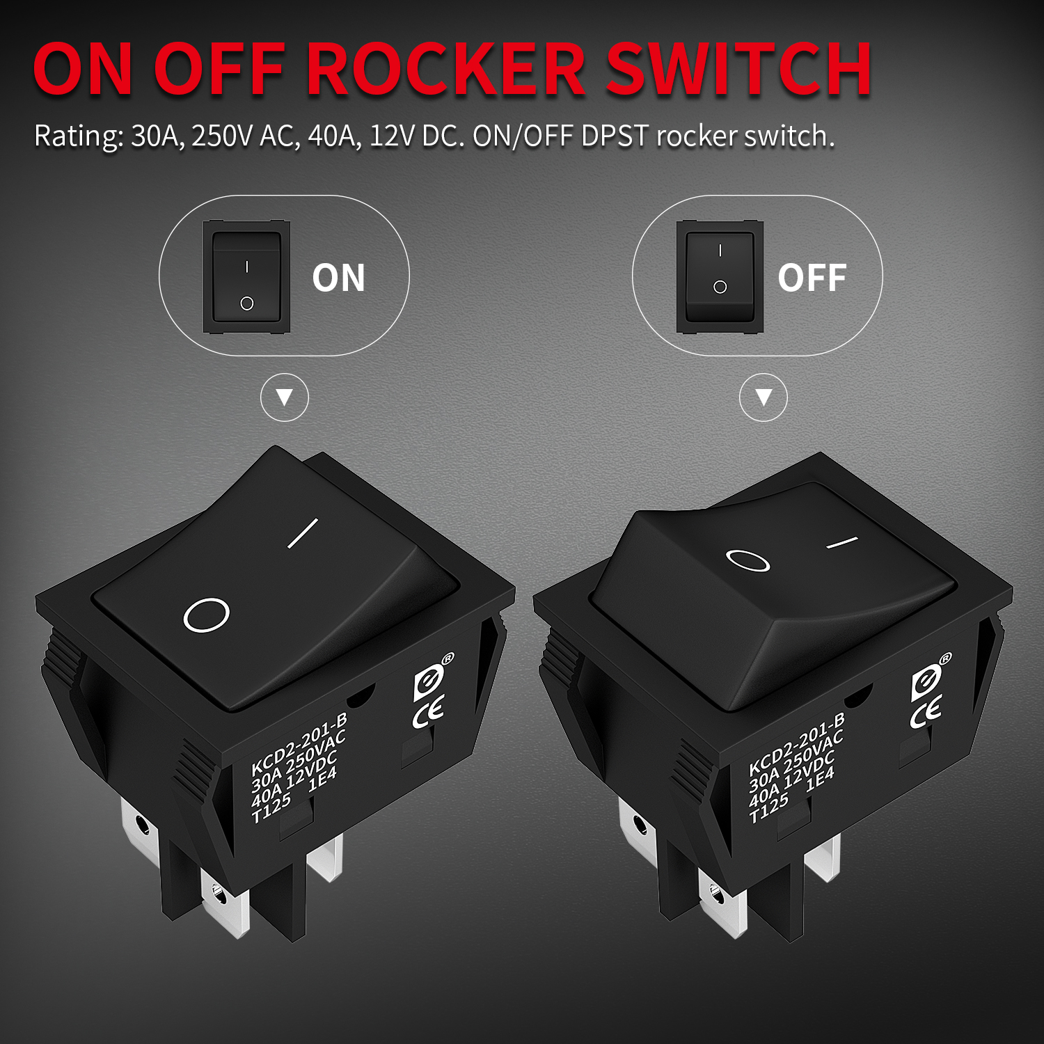 DaierTek 3PCS Rocker Switch DPST 40A 12VDC 4 Pin 2 Position Switch ON Off Toggle Switch 30A 250VAC 120V T125 KCD2 KCD4 Rocker. 