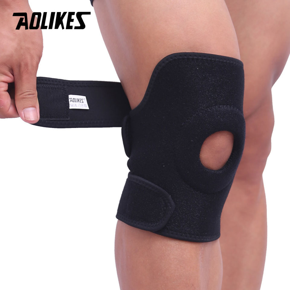 AOLIKES 1PCS Adjustable Elastic Knee Support Brace Kneepad Patella Knee Pads Hole Sports Kneepad Safety Guard Strap For Running. 