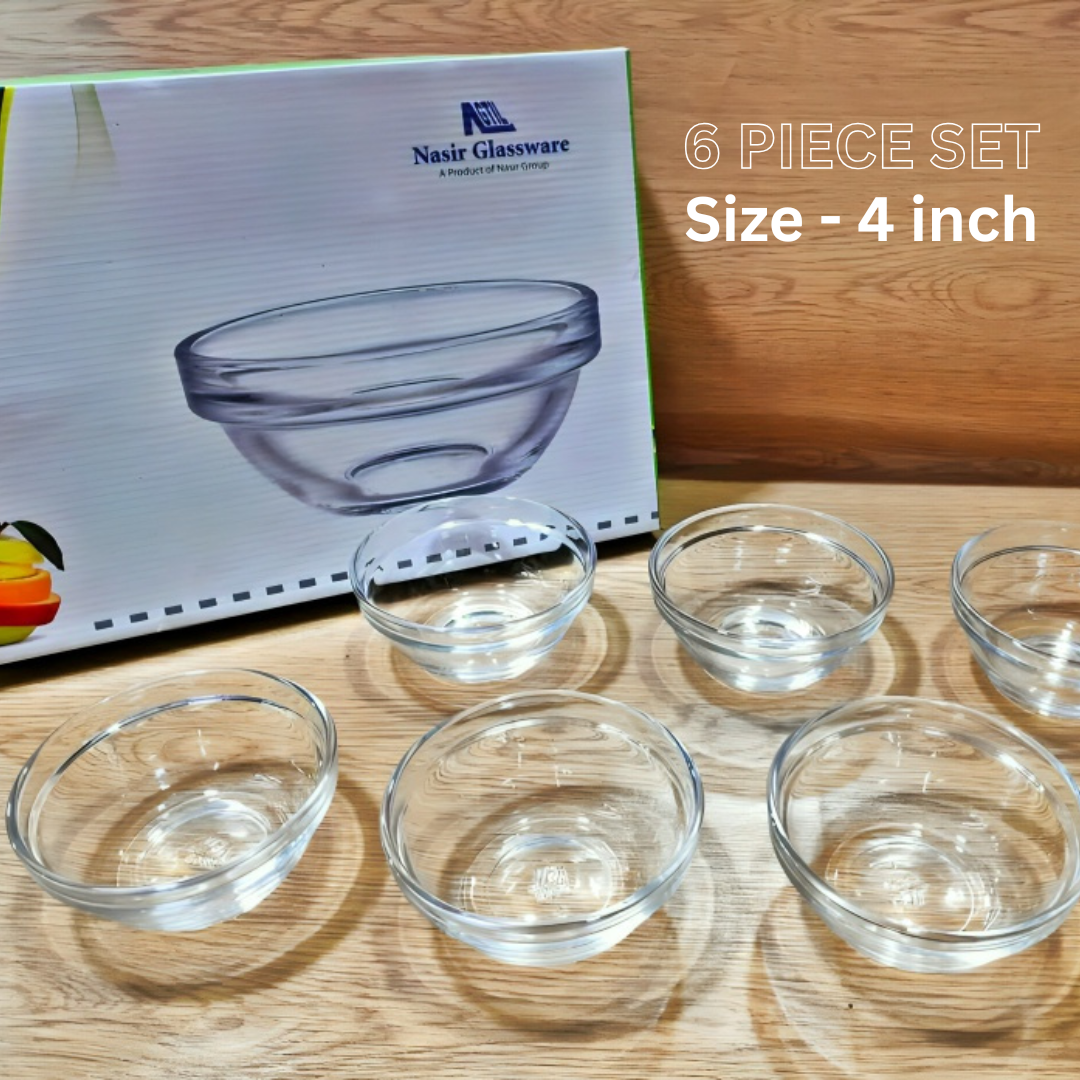 Glass Finni Set & Bati Set,Glass Bowl Set, Soup & Finni Bati, Serve Snacks And Desserts In A Stylish Glass Set (Nasir N20B) Gift Set, Crystal Clear GlassWare Finni Set, Serve Your Meals With Elegance In This Glass Bowl Set  - Pack of 6 PIECE. 
