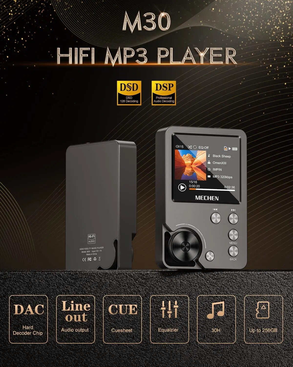 High Quality Lossless MP3 Player/MECHEN-M30/HiFi/with 64GB Memory Card Support Up to 256GB. 