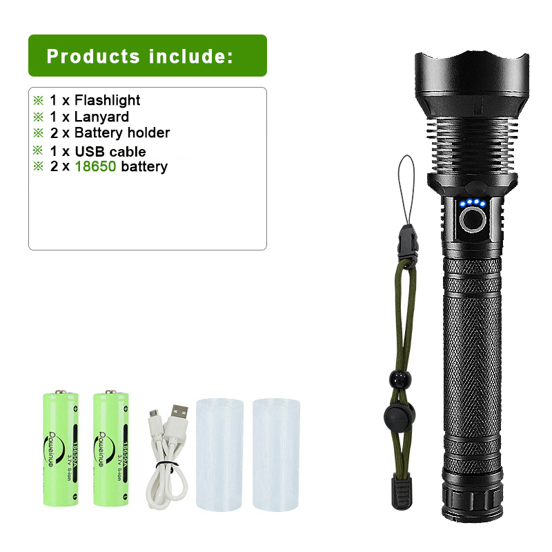 XHP360 Led Flashlight 18650 Rechargeable USB Torch Light Powerful