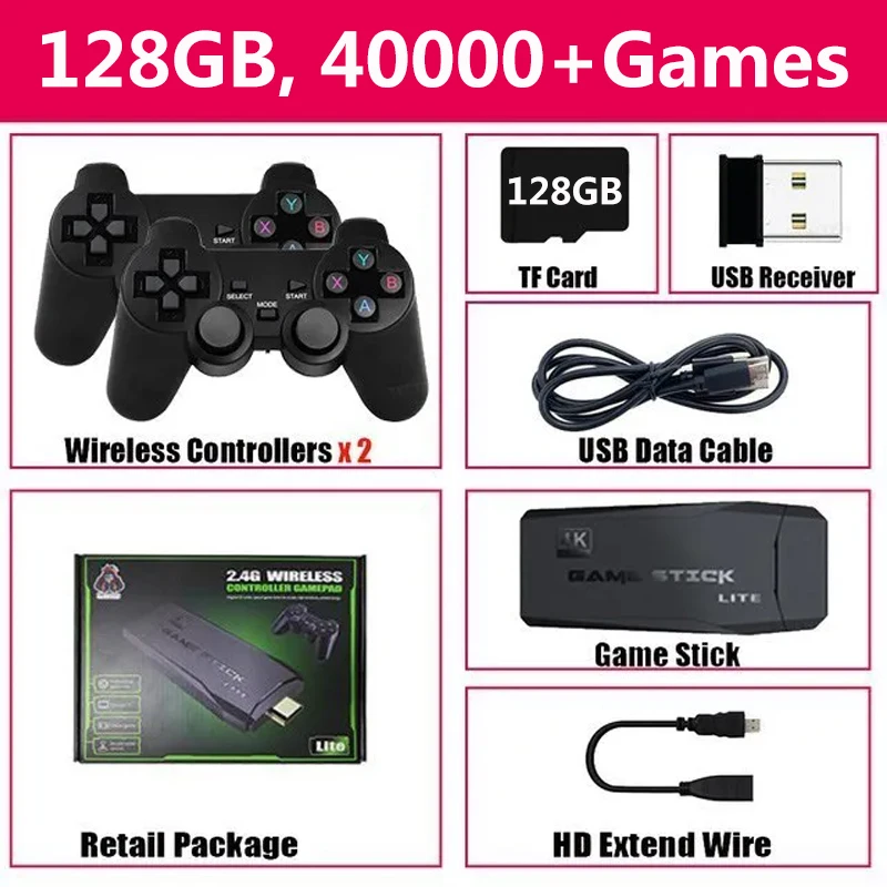 4K Video Game Console Wireless Controller Gamepad Built-in 20000 Games 64G Retro Handheld Game Player For PS1/FC/GBA Game Stick. 