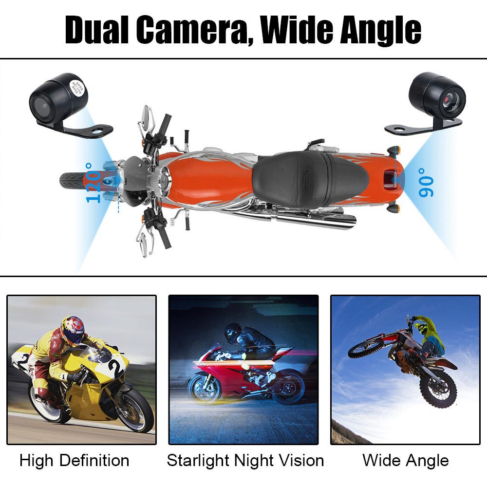 2 Inch Dashcam Motorcycle DVR Camera Video Recorder Wired Remote Control 1080P/720P Waterproof Wide Angle Front Rear Camera. 