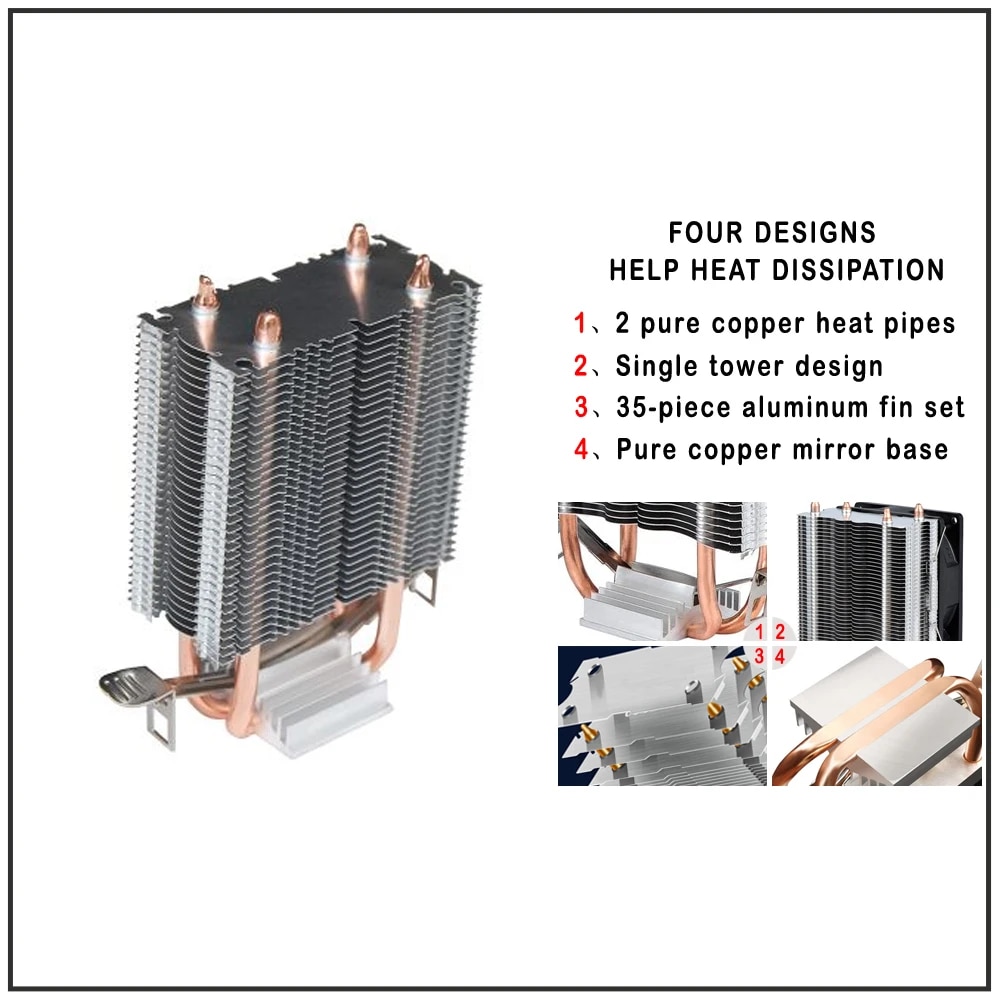 Cpu Cooler 2011 2 Heat Pipes Processor Cooler X99 For Intel AMD RGB Air Cooler Cpu Cooling Fan. 