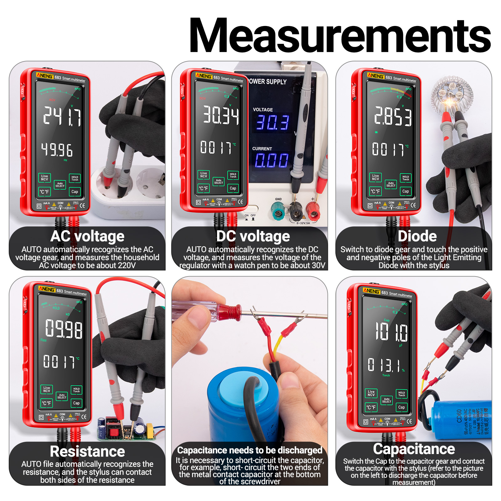 ANENG 683 6000 Counts Large Touch Screen Digital Multimeter Smart Anti-burn Rechargeable Universal Meter Reverse Display Tester. 