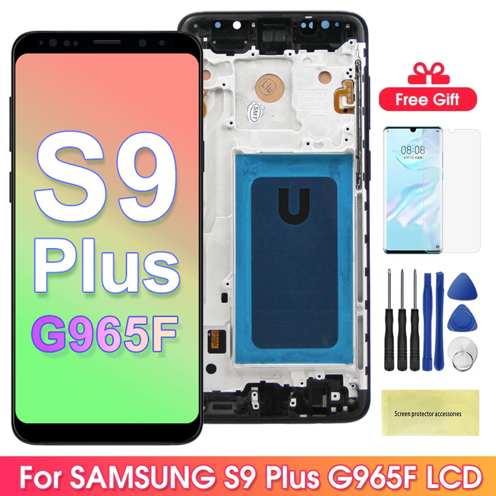S9 Plus Display Screen Assembly for Samsung Galaxy S9+ G965F G965F/DS Lcd Display Digital Touch Screen with Frame Replacement