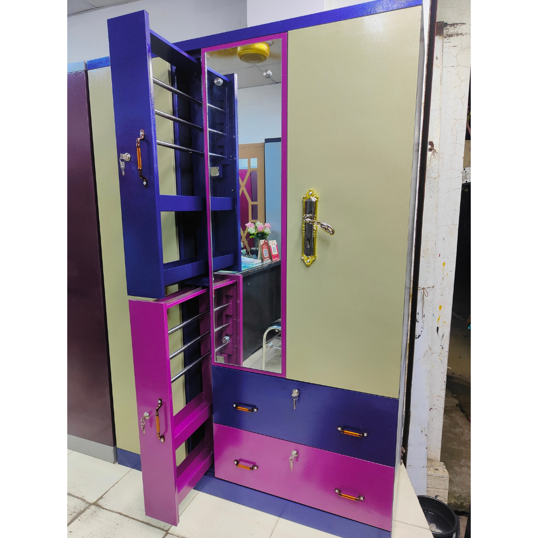 Three Door Double Churir Box and Double Drawer Steel Almirah. 