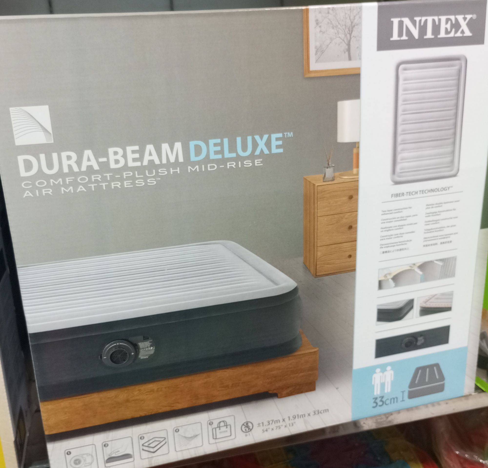 INTEX 67766 0.99M DURA-BEAM Deluxe Fiber-Tech Technology 33CM Extra Thick Inflatable Air Bed Mattress Built-In ..caina