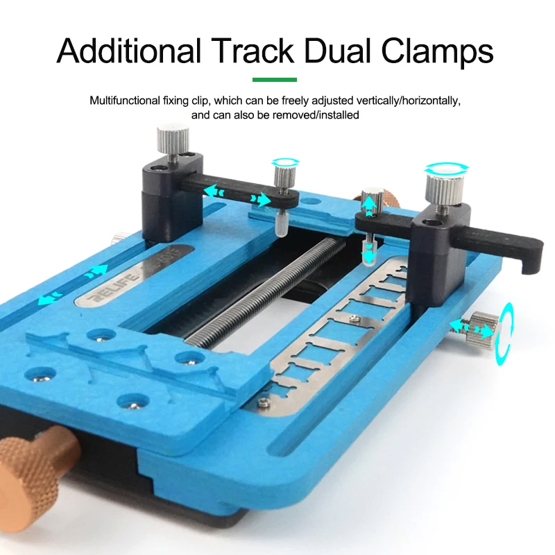 RELIFE RL-601F Multi-function Repair Fixture for Mobile Phone Motherboard Positioning Track Double Clamp Fixed Platform Tool. 