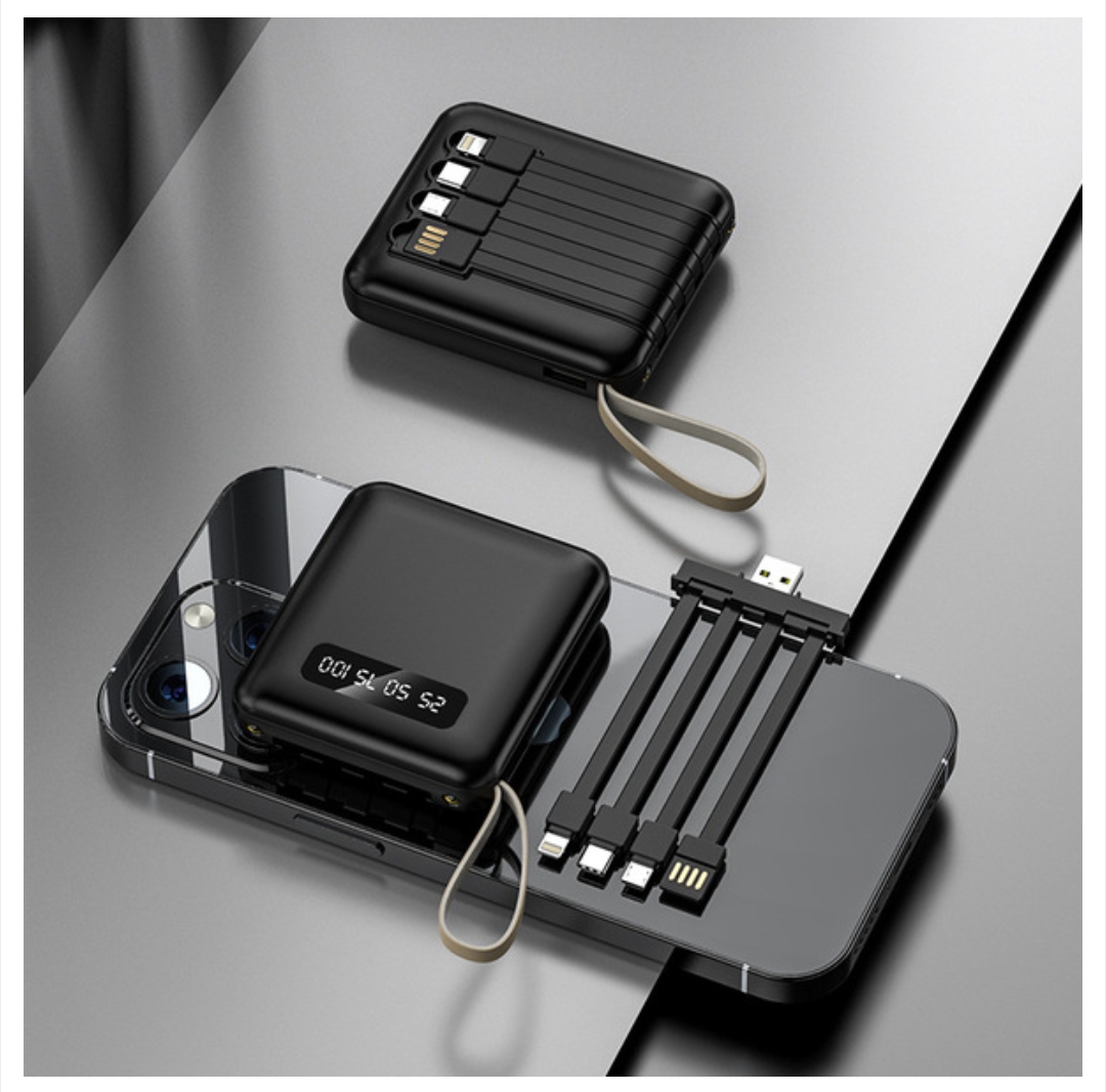 Portable Charger Mini Power Bank 20000MAH , USB External Battery Pack Cell Phone Portable Power Banks Compatible With 4 Interfaces Of Apple/Micro/Type-C/USB With Strong LED Lighting. 