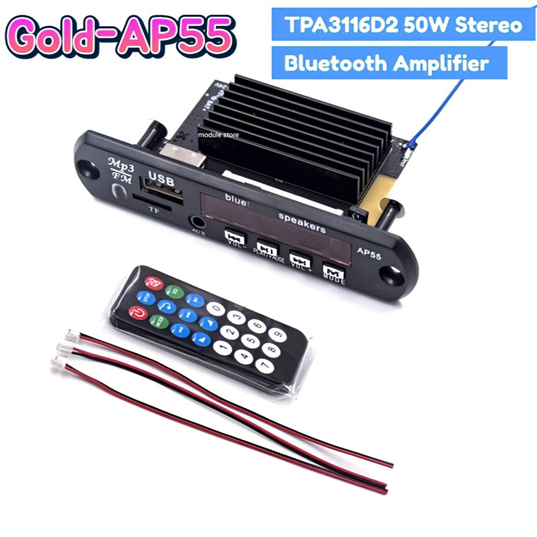 Gold-Ap55 TPA3116D2 Audio Music Player: 2x50w Dual Board With Built In Bluetooth, Usb, Sd-Card Slot & Remote. 
