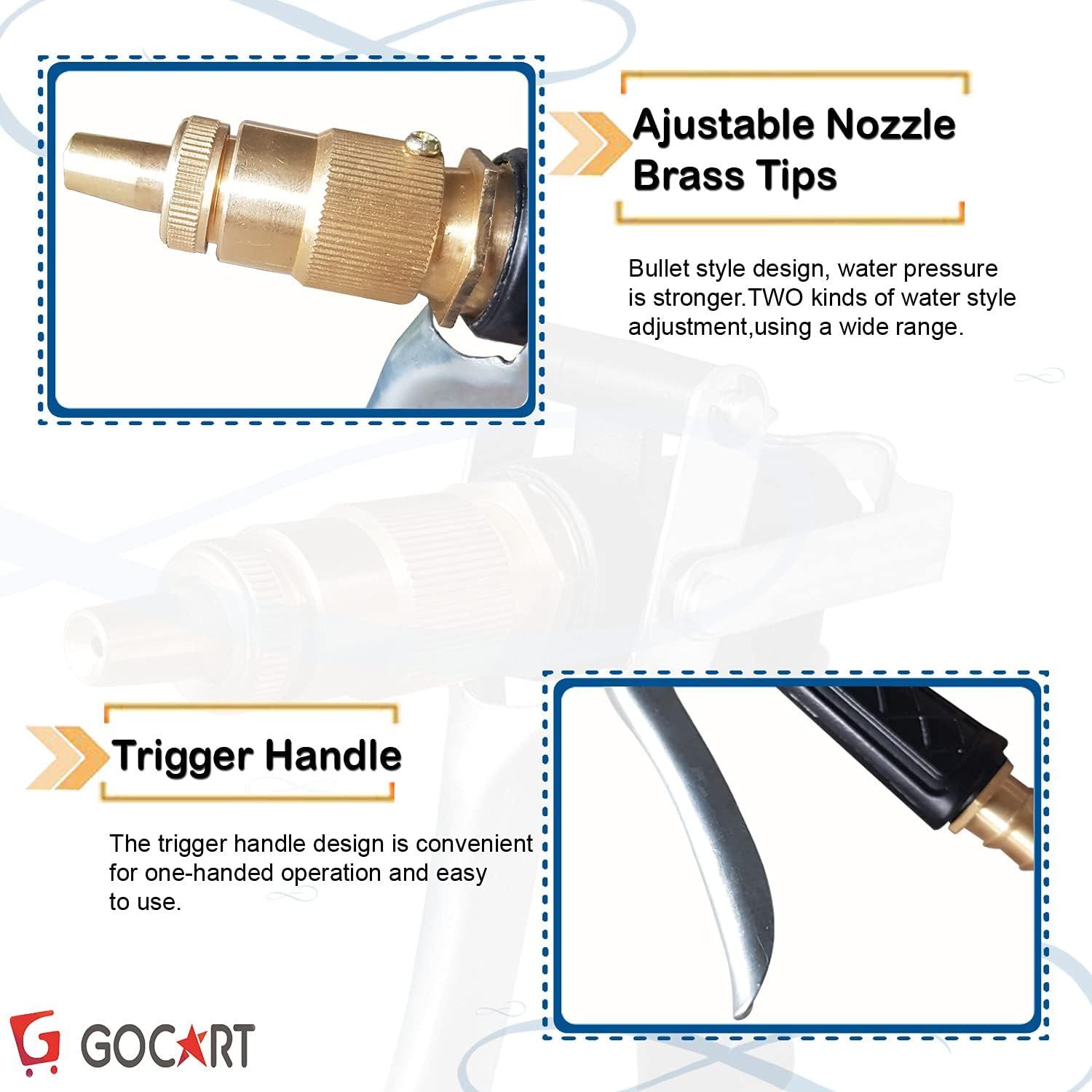 Metal trigger brass nozzle water spray gun

bagan er jonno uccho presure er water gun spray. 