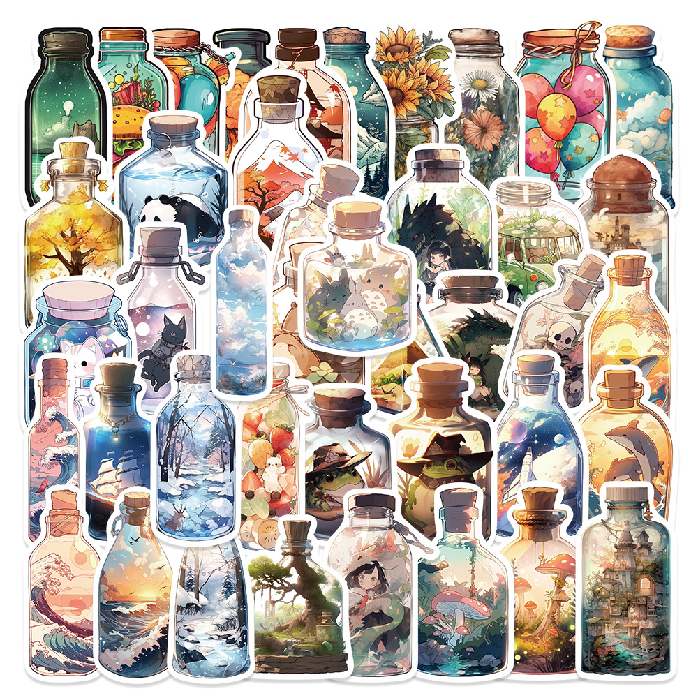 50PCS In The Bottle Big World Graffiti Sticker Ins Bottle DIY Phone Case Water Cup Luggage Decorative Toys With Stickers