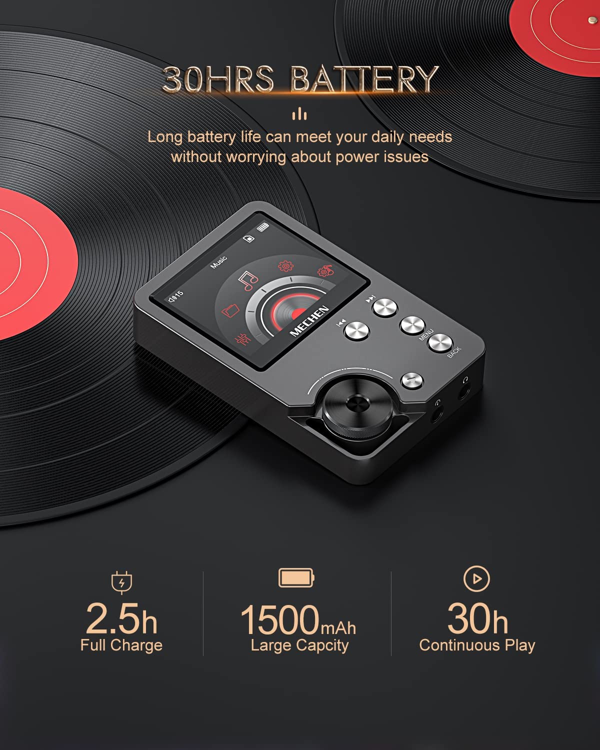 MP3 Player, Lossless DSD High Definition Portable Hi-Fi Digital Audio Music Player with 64GB Memory Card, Supports Up to 256GB. 