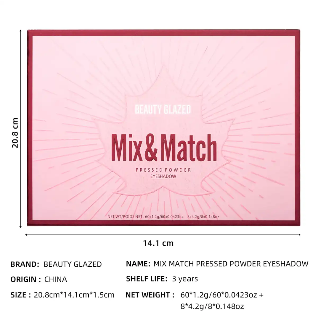 Beauty Glazed 68-Color Mix & Match All-In-1 Eyeshadow Palette With Blush Contour Highlighter. 