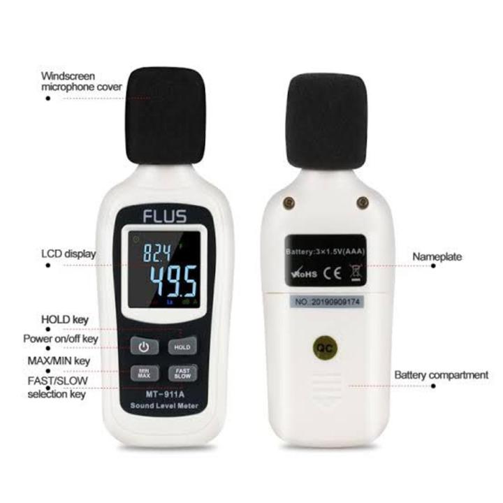 Decibel MT-911A LCD Digital Sound Level Meter, Measuring Range 35 dB - 135 dB Noise Detector Tester. 