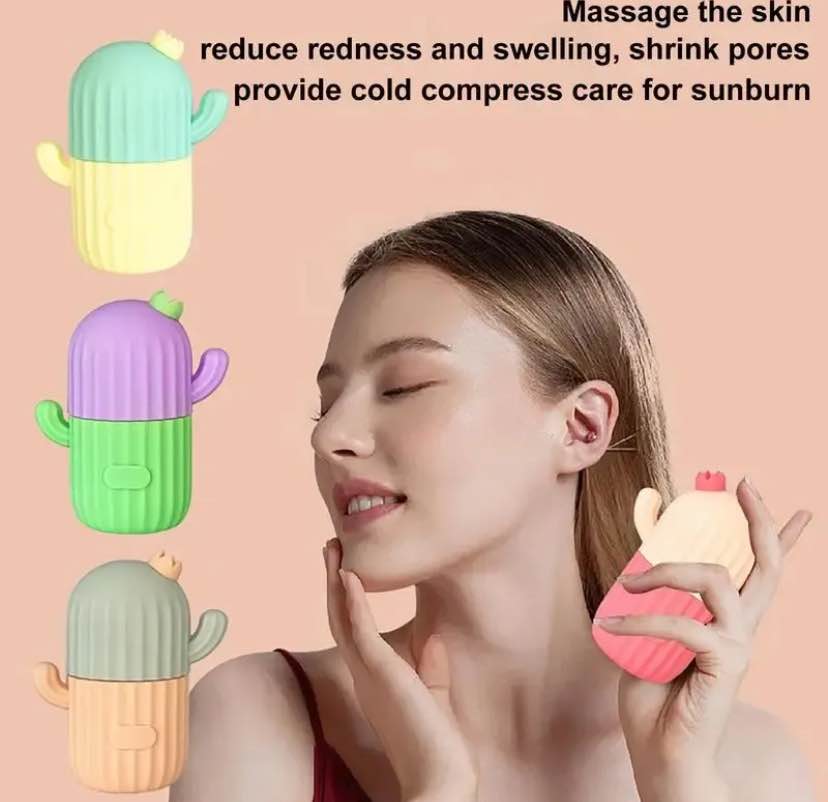 Cactus Shape Ice Roller For Face Reusable Ice Face Massager For Women Girl Eliminate Facial Puffiness In The Morning Easy To Use