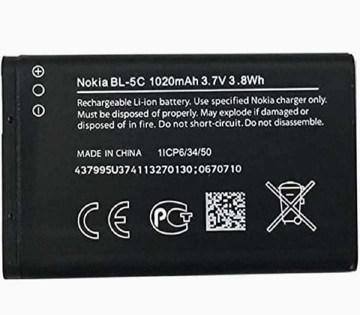 Original Nokia BL-5C phone battery for Nokia C2-01 C2-02 C2-03 C2-06 X2-01 5130 6230i N72 N70 5130 2610 6267 7610 E50 3208C. 