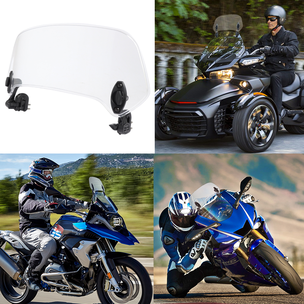 Universal Motorcycle Windshield Extension Adjustable Spoiler Clamp-On Windscreen Deflector Suitable For All Motorcycle Models. 