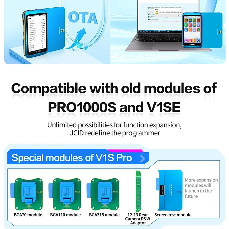 JCID V1S Pro Programmer Compatible with PRO1000S/V1SE BGA70/110/315 Module NAND Read/Write Battery Dot Matrix Projector Repair. 