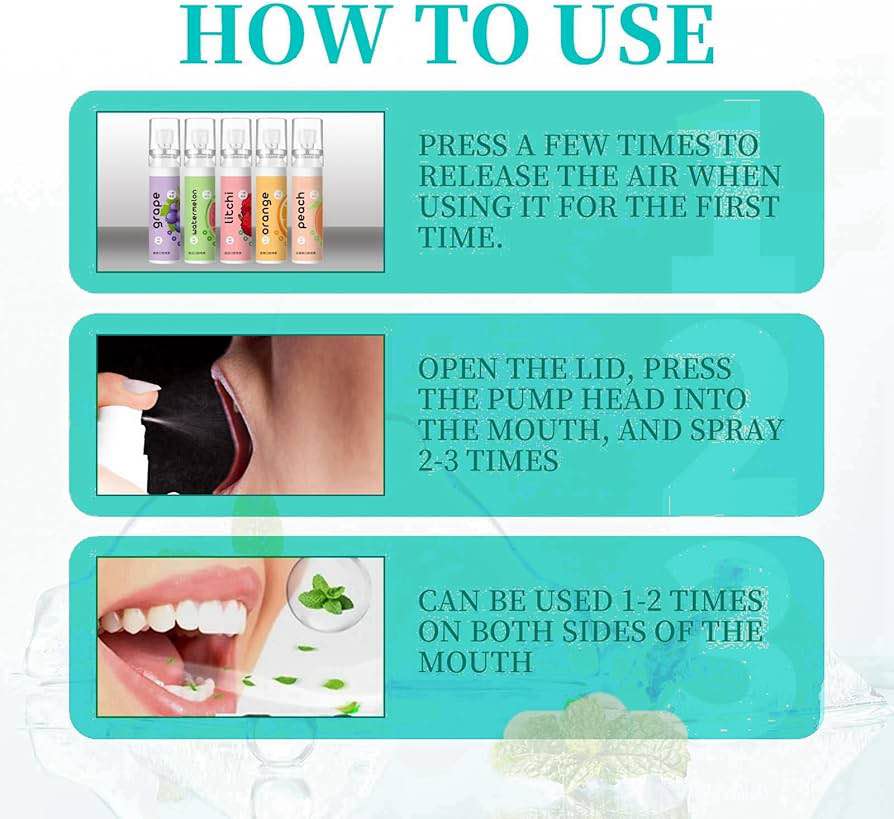 Oral Fresh Spray Fruit Breath Refresher Instant Fresh Breath Spray Watermelon Orange Peach Litchi Grape Aroma for Oral Care-22ml. 