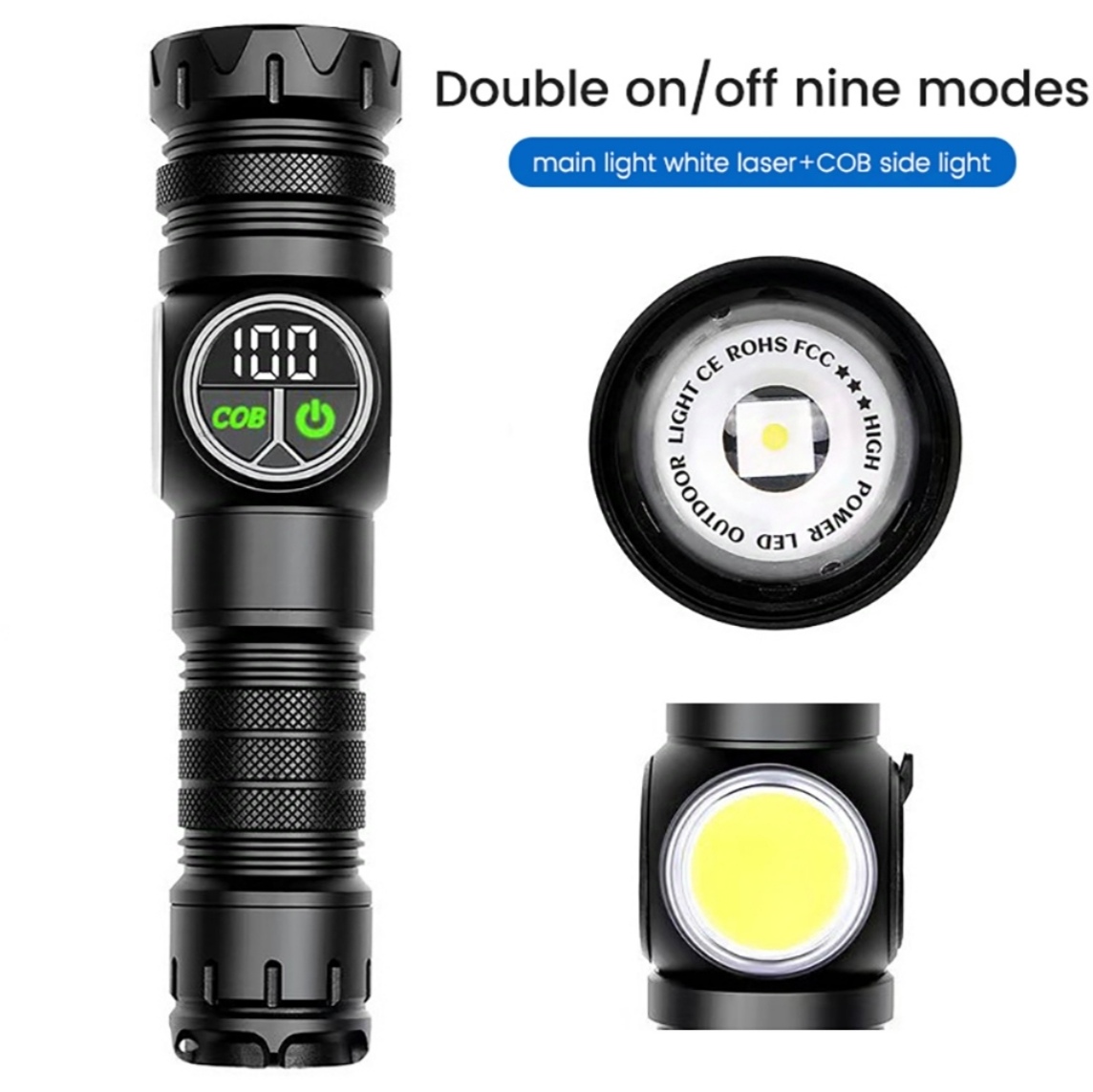 GearUP K60 Outdoor Flashlight Telescopic Zoom 10W COB+LED 800 Lumens Torchlight. 