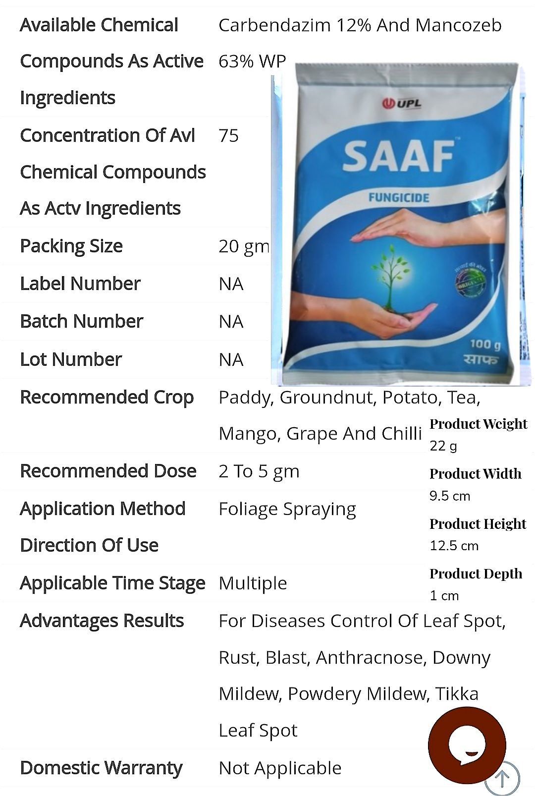 SAAF Fungicide 100gm. Intact Packet From India. 