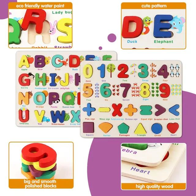 Wood puzzles for Toddlers, Learning Puzzles Toys for Preschool Year Old Birthday S Numbers Board. 