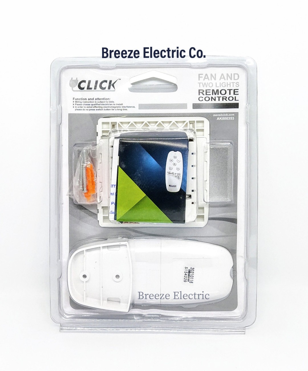 Remote control switch. 2 Lights, 1 Fan. Click.. 