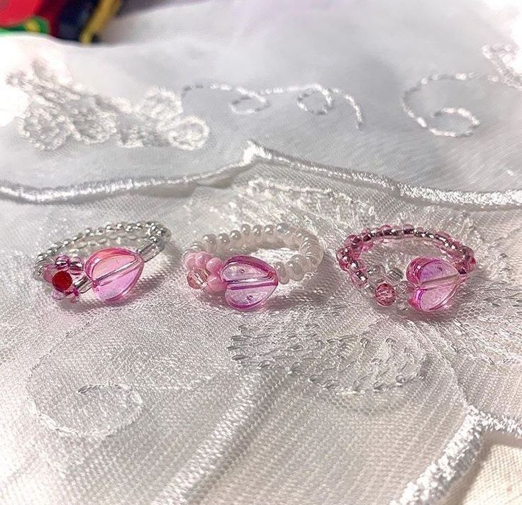 New pretty pink crystal shiny beaded 3 different style sweet finger rings for girls 3 piece in a set