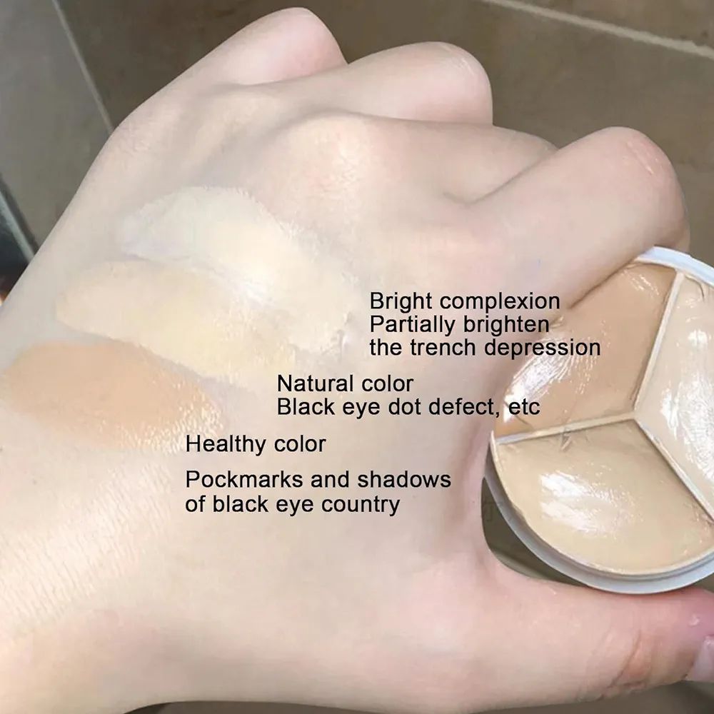 Sweet Mint Concealer, Tri-color Concealer Palette of Covers Acne Marks Dark Circles, 3 in 1 Face Foundation Cream, Tri-color Concealer with Brush, 3 in 1 Face Foundation Cream Waterproof. 