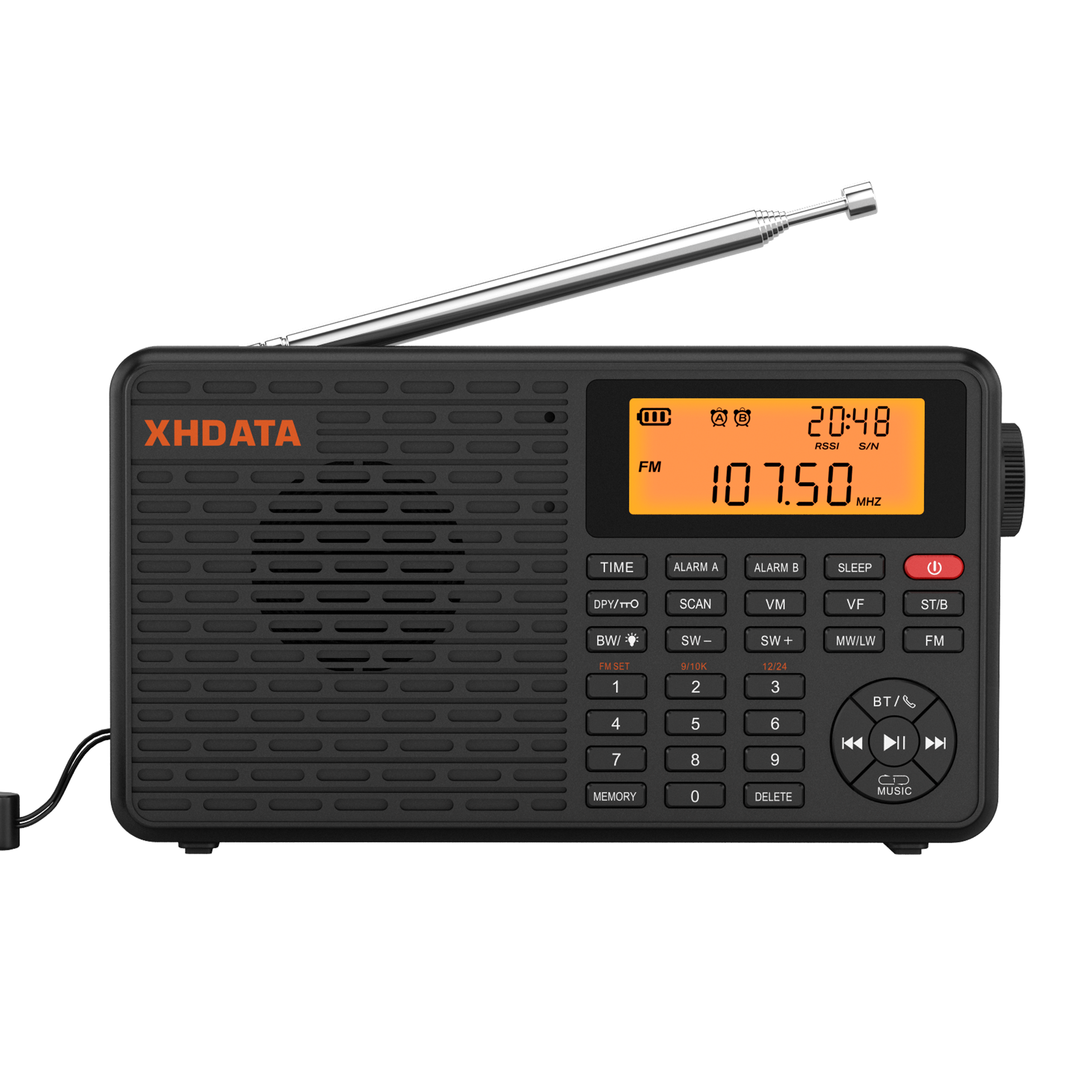 XHDATA D-109 Stereo Digital Portable Radio AM SW MW FM Radio Bluetooth Compatible Multifunctional Radio Support TF Card Player. 