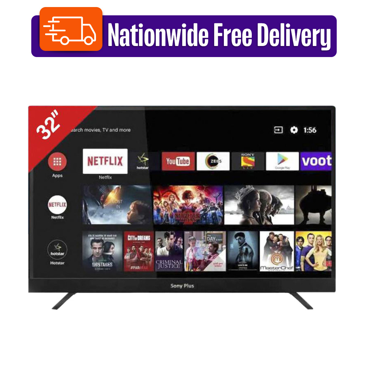 Sony Plus 32" Voice Control Double Glass 2GB/16GB FHD LED Smart TV with Free Delivery