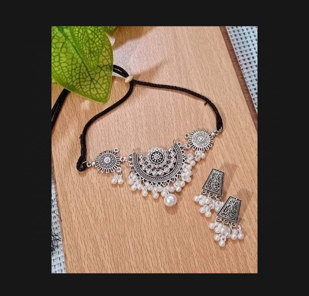 Oxidised German Silver Necklace Silver Jewellery Set For Girls/Women  Necklace For Girls