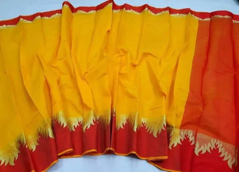 Halfsilk yellow colour agun par saree/halfsilk saree