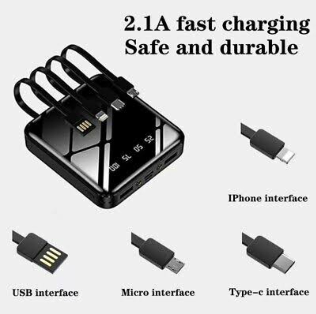 Portable Charger Mini Power Bank 20000MAH , USB External Battery Pack Cell Phone Portable Power Banks Compatible With 4 Interfaces Of Apple/Micro/Type-C/USB With Strong LED Lighting. 