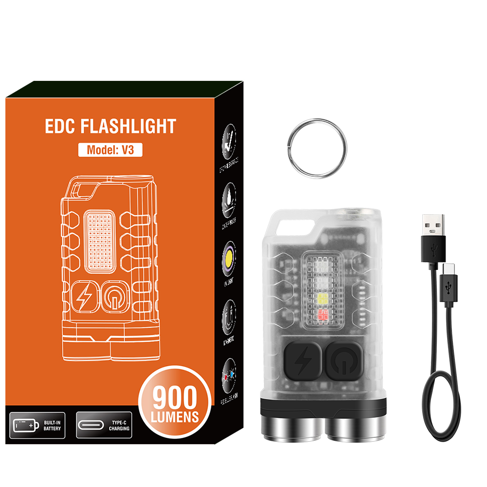 BORUiT V3 LED Keychain Portable Flashlight Work Light Type-C Rechargeable Mini Torch with Magnet UV Camping Pocket Lantern. 
