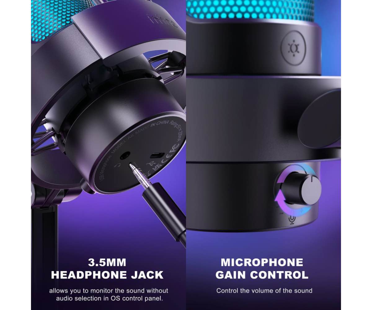 FIFINE AmpliGame A8 Gaming Microphone, USB PC Mic for Streaming, Podcasts, Recording, Condenser Computer Desktop Mic on Mac/PS4/PS5, with RGB Control, Mute Touch, Headphone Jack, Pop Filter, Stand. 