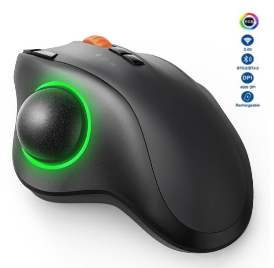 SeenDa Bluetooth RGB Trackball Mouse 2.4GHz Wireless Finger Control Rechargeable Ergonomic Backlit Rollerball Mice for Mac iPad. 