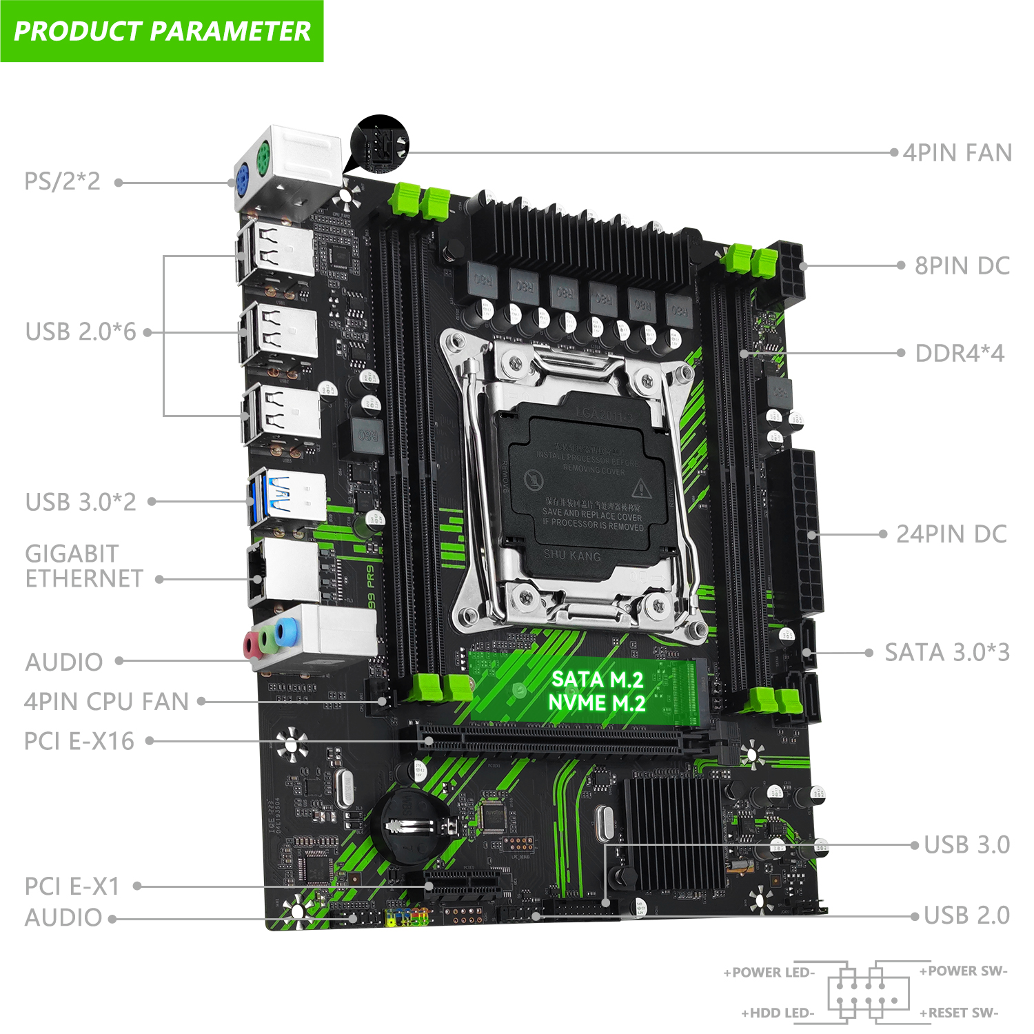 MACHINIST X99 PR9 X99 Motherboard Combo LGA 2011-3 Intel Xeon e5 2640 v3 cpu kit support DDR4 RAM SATA/NVME M.2 Slot USB 3.0. 
