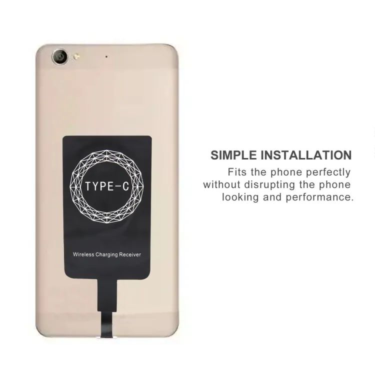 Type C Qi Wireless Charger Receiver Lightweight Charging Adapter Pad Coil-black. 