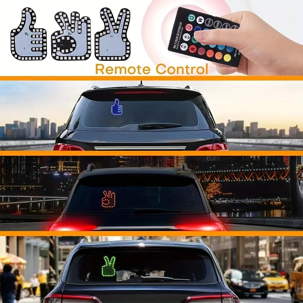 Upgraded Colorful Color USB Gesture Light Car Finger Light Remote Control Atmosphere Light Hand Lamp Sticker Middle Finger Gest. 