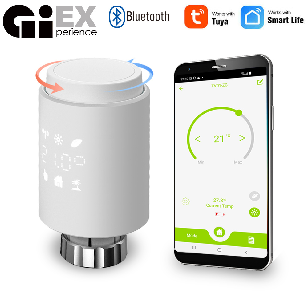 Smart Thermostatic Radiator Valve Actuator Bluetooth TRV Programmable Temperature Controller Alexa Tuya Google Assistant. 