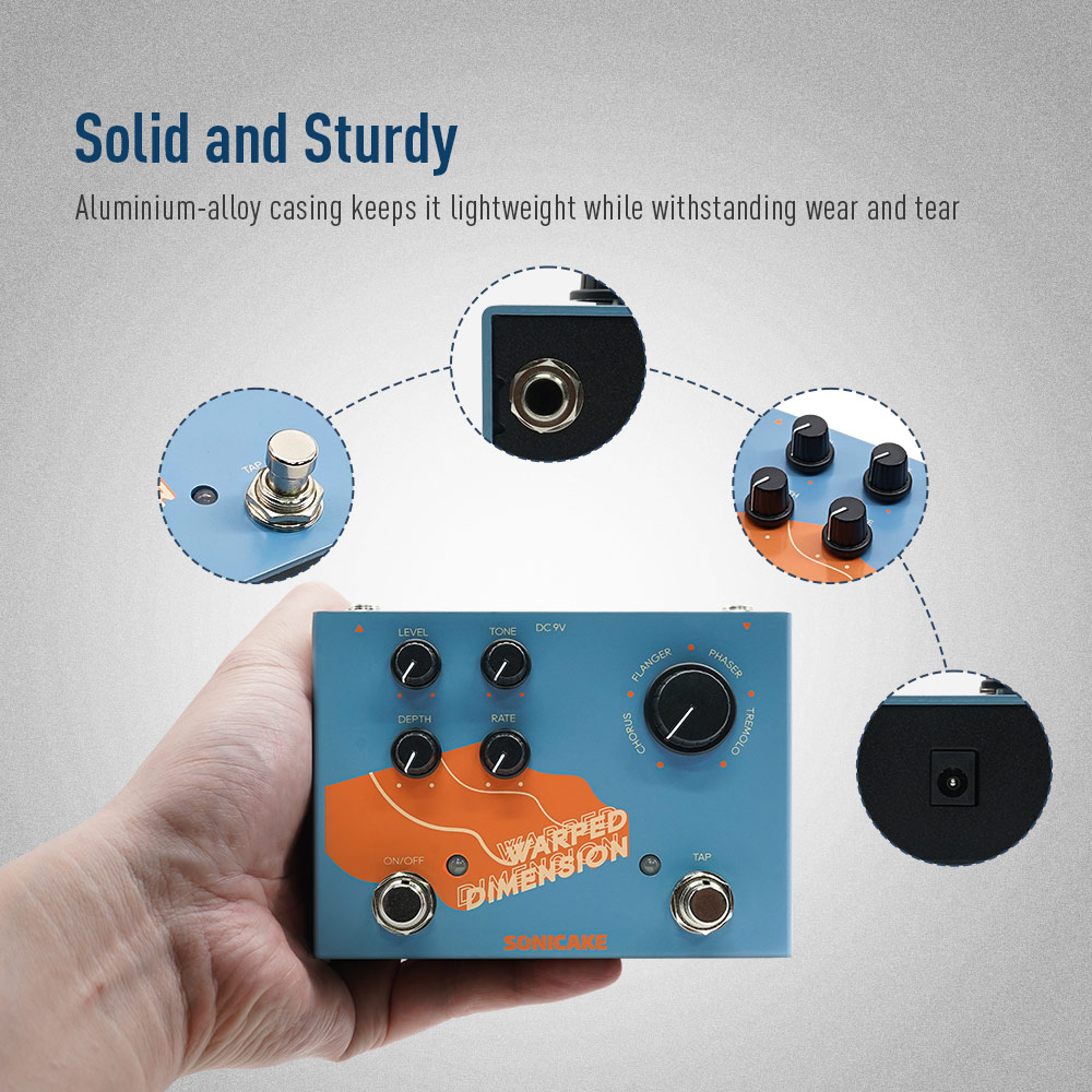 SONICAKE Warped Dimension Digital Modulation Guitar Effects Pedal 4 Mode of Chorus, Flanger, Phaser & Tremolo QDS-03. 