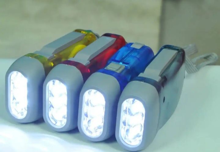 Hand Pressure Dynamo 3 LED Torch Light Battery less Crank Torch Flash Light Automatic No Charging No Rechargable Hand Pressing Power Flashlight. 